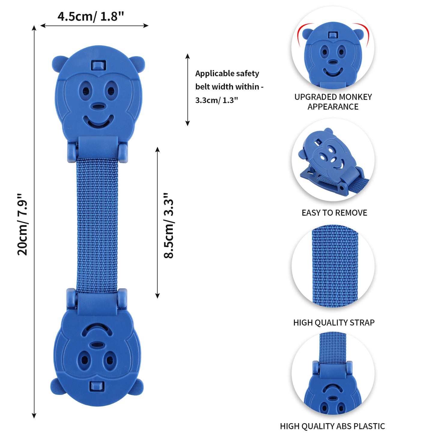 Car Seat Strap Anti Escape, Blue Monkey(2 Pack)