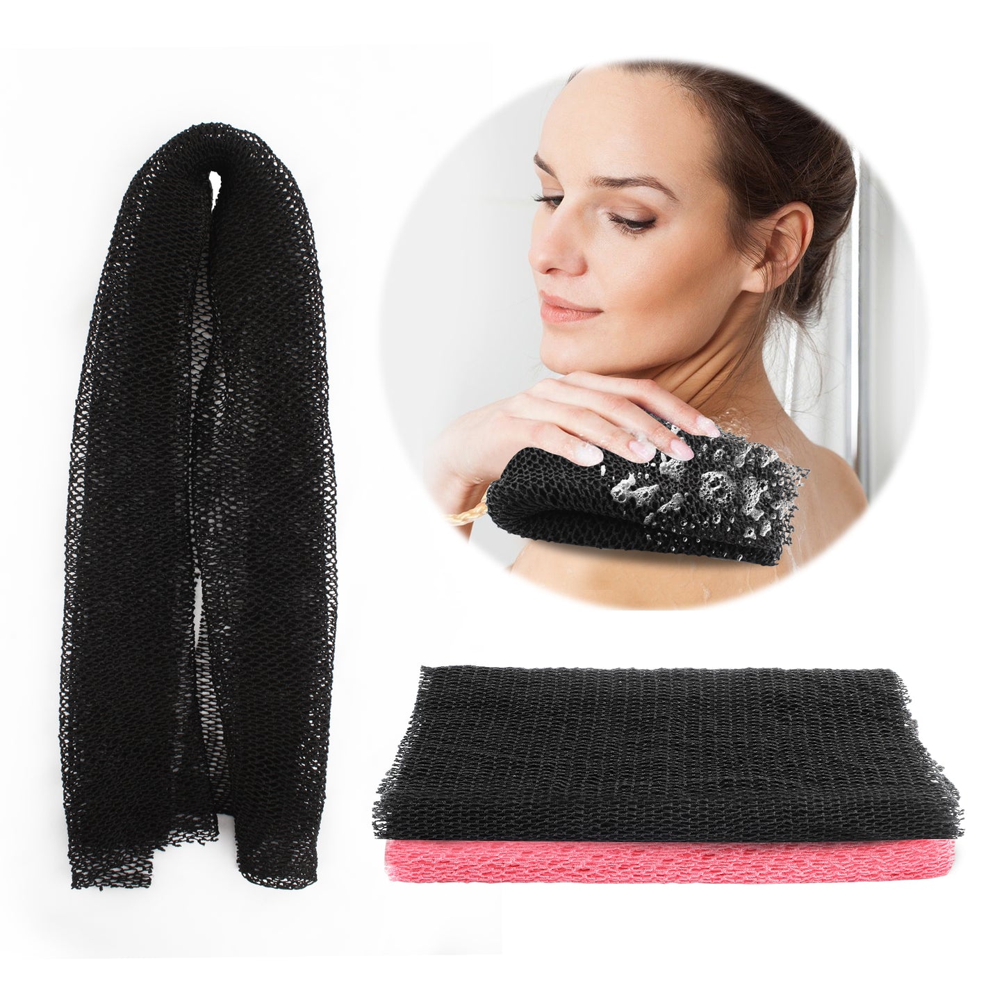 Knotted African Net Sponge（Black+Pink）