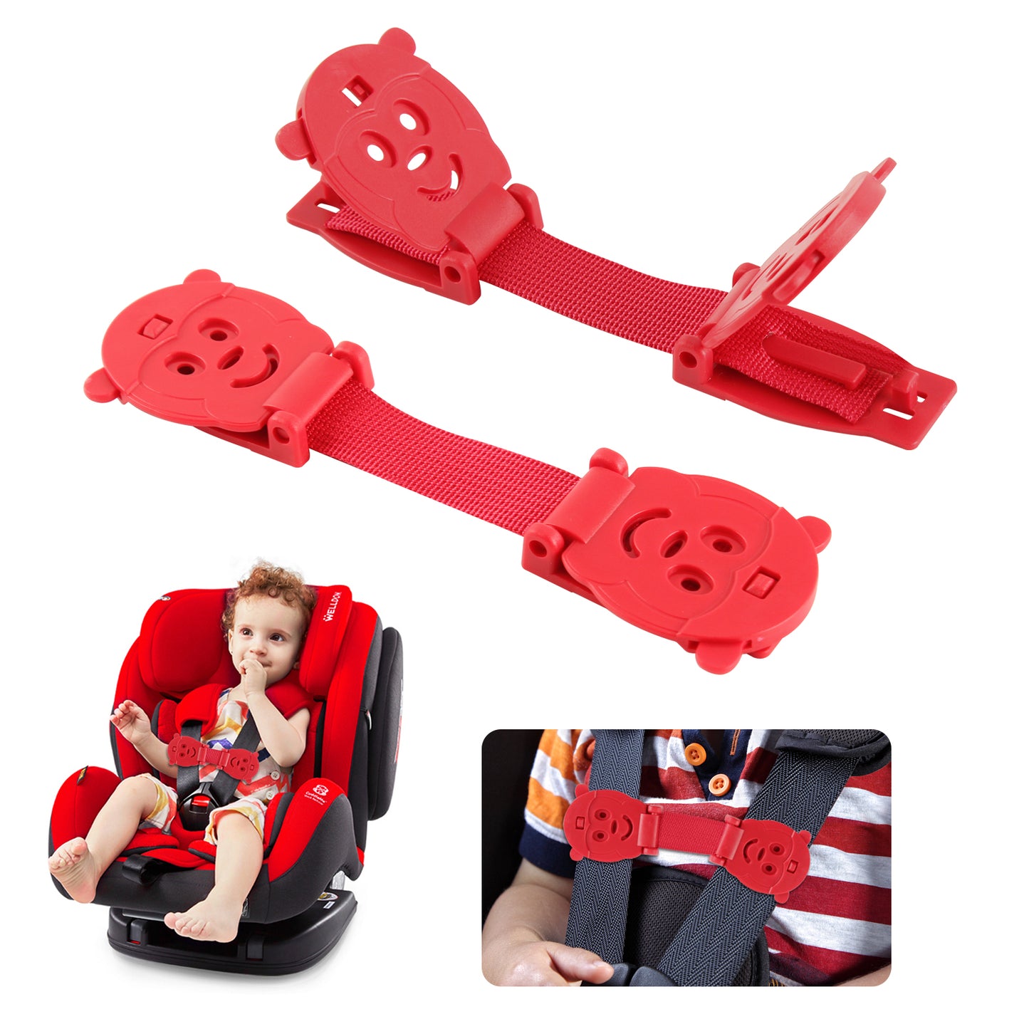 Anti Escape Baby Harness Chest Clip, Red Monkey(2 Pack)