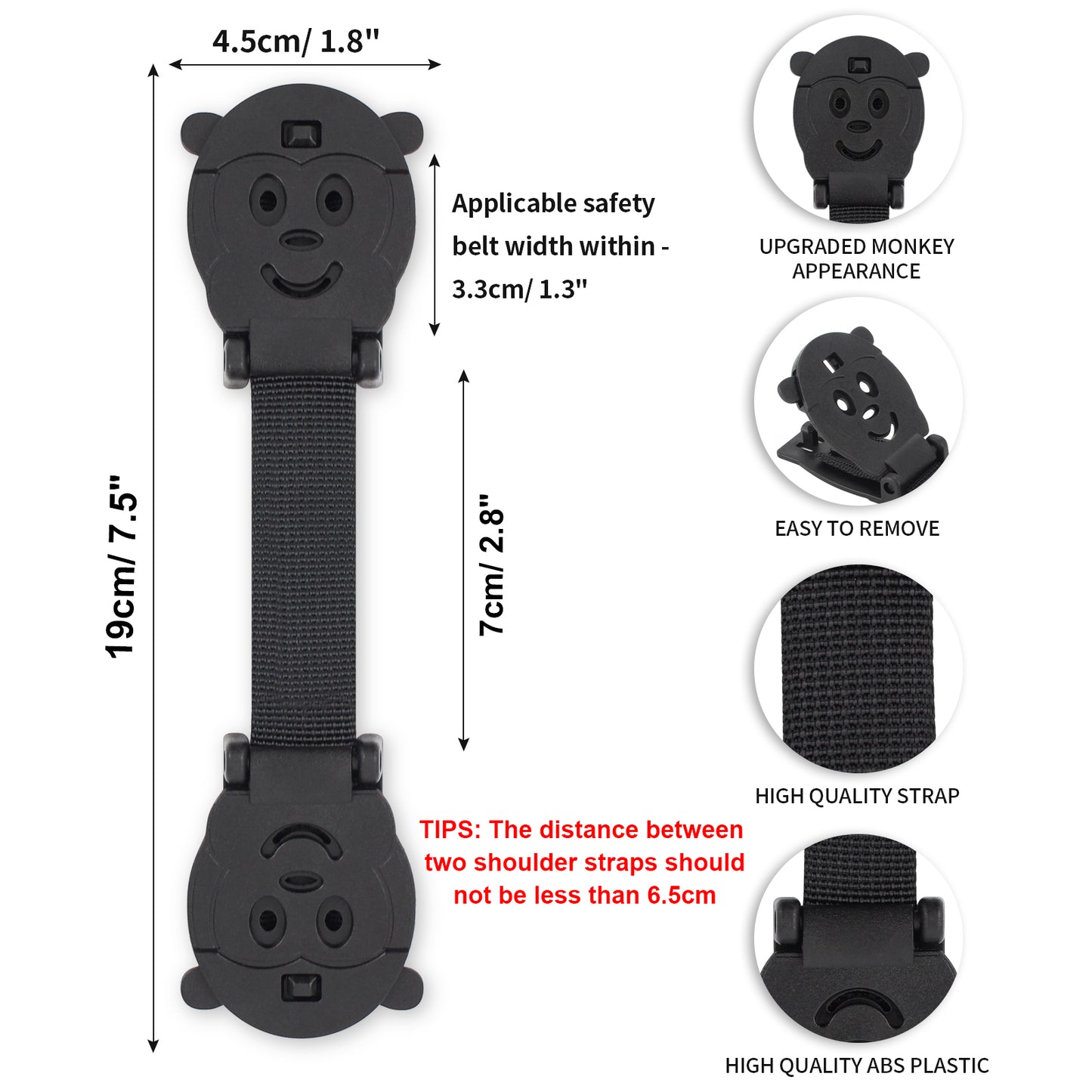 Anti Escape Car Seat Strap, Monkey(2 Pack)