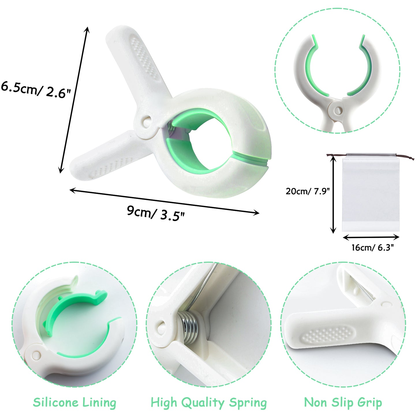 Beach Towel Clips for Beach Chairs, Set of 6(Green)