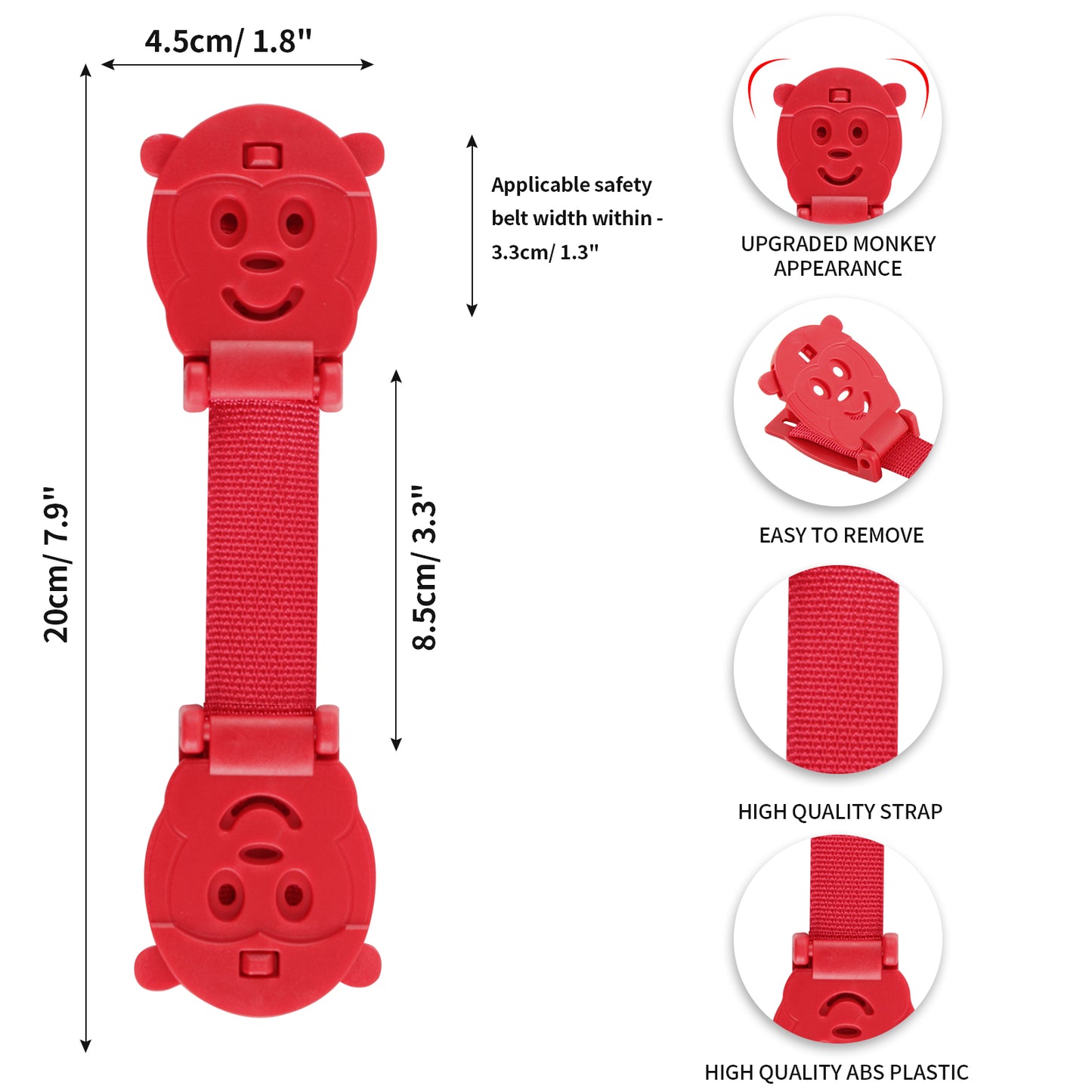 Anti Escape Baby Harness Chest Clip, Red Monkey(2 Pack)
