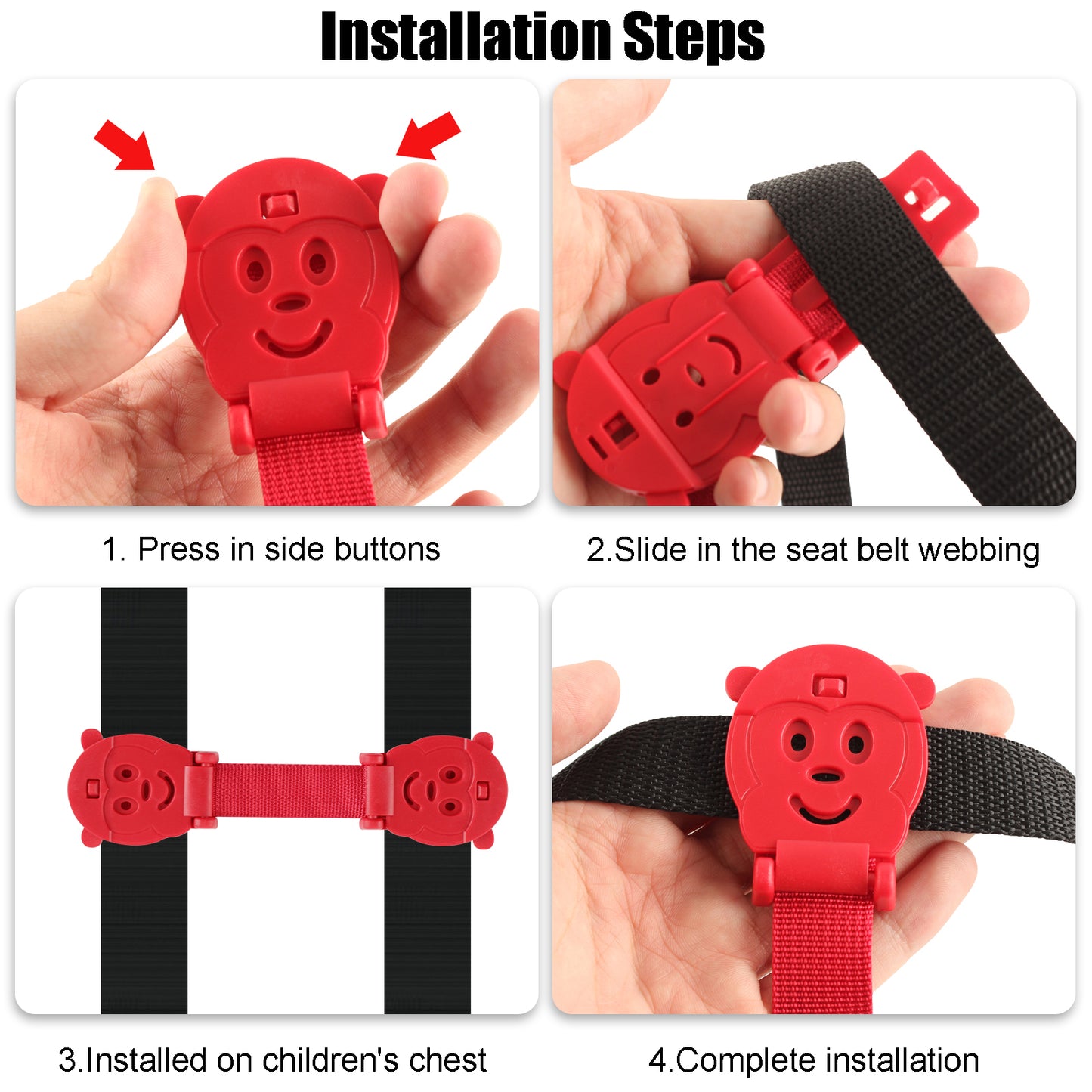 Anti Escape Baby Harness Chest Clip, Red Monkey(2 Pack)
