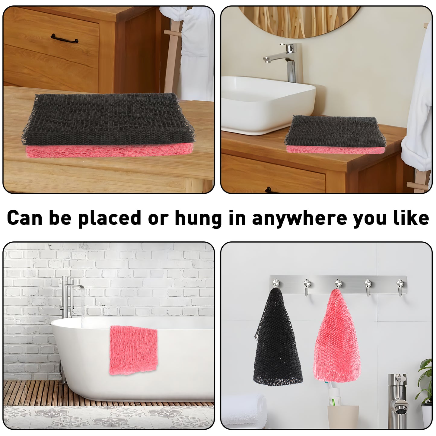 Knotted African Net Sponge（Black+Pink）