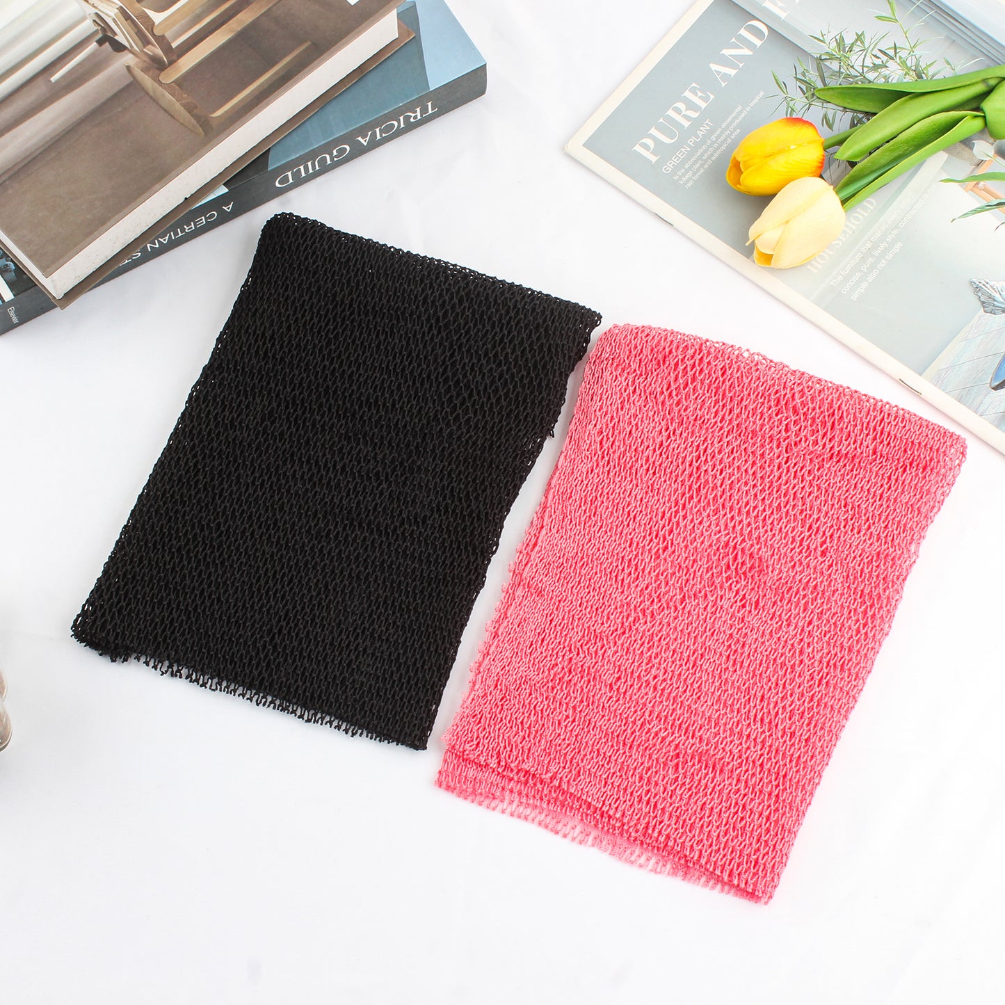 Knotted African Net Sponge（Black+Pink）