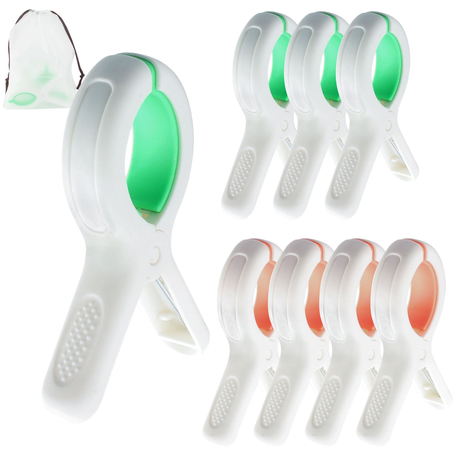 Beach Towel Clips for Beach Chairs, Set of 8(Orange+Green)